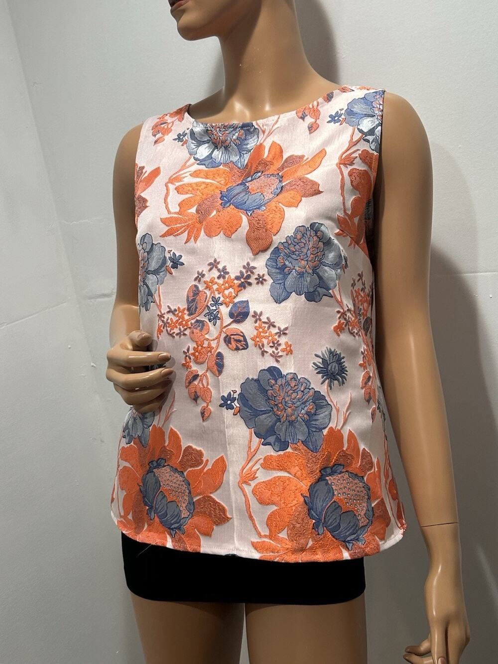 renee c top Orange Blue Floral Asian Style